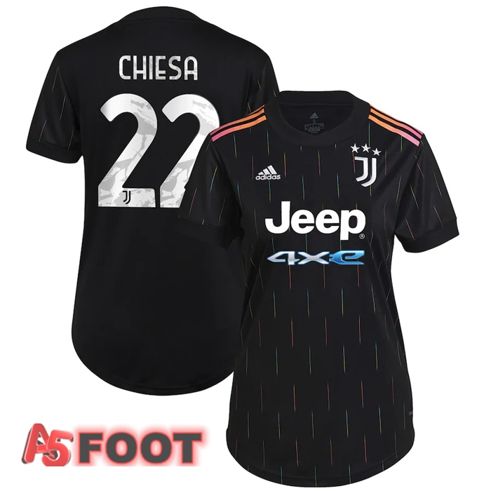 Maillot Juventus (CHIESA 22) Femme Exterieur Noir 2021/2022