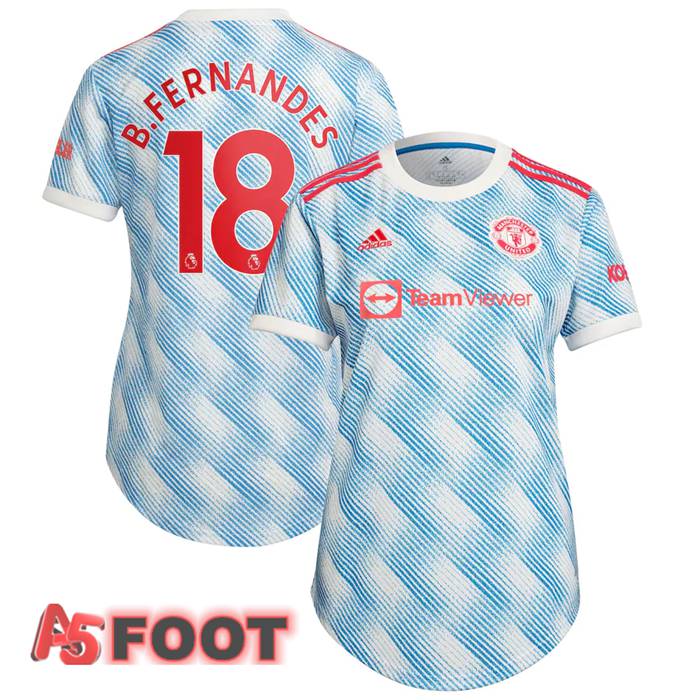 Maillot Manchester United (B.FERNANDES 18) Femme Exterieur Bleu/Blanc 2021/2022