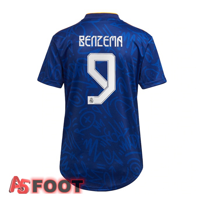 Maillot Real Madrid (BENZEMA 9) Femme Exterieur Bleu 2021/2022