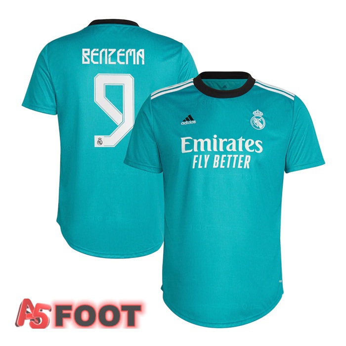 Maillot Real Madrid (BENZEMA 9) Femme Third Bleu Vert 2021/2022