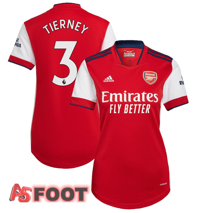 Maillot FC Arsenal (KIERAN TIERNEY 3) Femme Domicile Rouge/Blanc 2021/2022