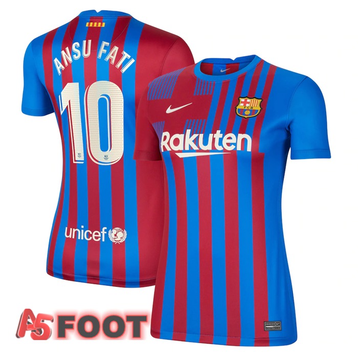 Maillot FC Barcelone (ANSU FATI 10) Femme Domicile Rouge/Bleu 2021/2022