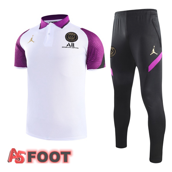 Polo de Foot JORDAN Paris PSG + Pantalon Blanc Pourpre 2021/2022