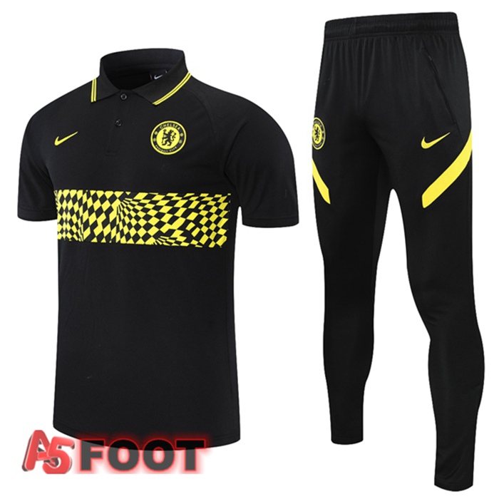 Polo de Foot FC Chelsea + Pantalon Noir Jaune 2021/2022