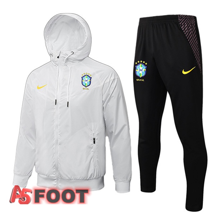 Veste A Capuche Survetement de Foot Bresil Blanc 2021/2022