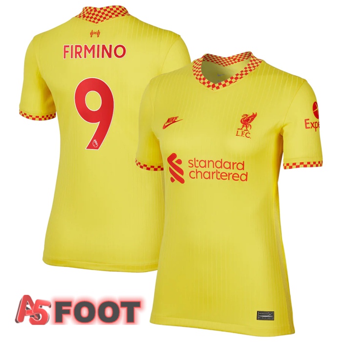 Maillot FC Liverpool (FIRMINO 9) Femme Third Jaune 2021/2022