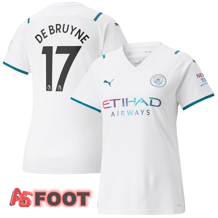 Maillot Manchester City (DE BRUYNE 17) Femme Exterieur Blanc 2021/2022