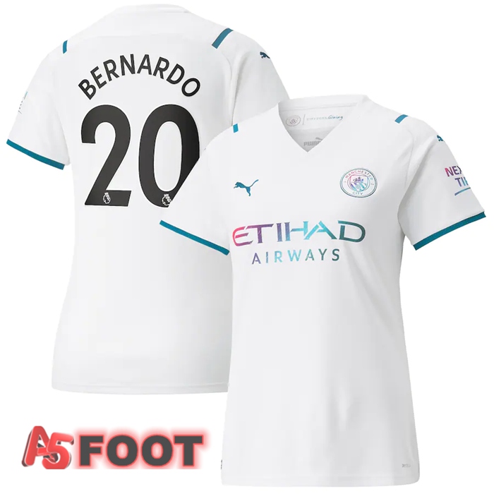 Maillot Manchester City (Bernardo 20) Femme Exterieur Blanc 2021/2022