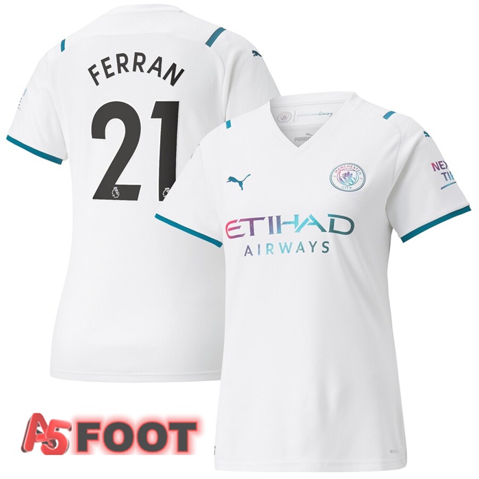 Maillot Manchester City (FERRAN 21) Femme Exterieur Blanc 2021/2022