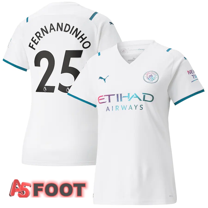 Maillot Manchester City (FERNANDINHO 25) Femme Exterieur Blanc 2021/2022