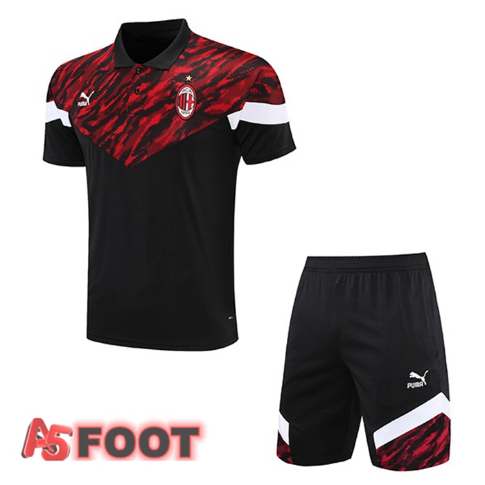 Polo de Foot Milan AC + Shorts Noir Rouge 2021/2022