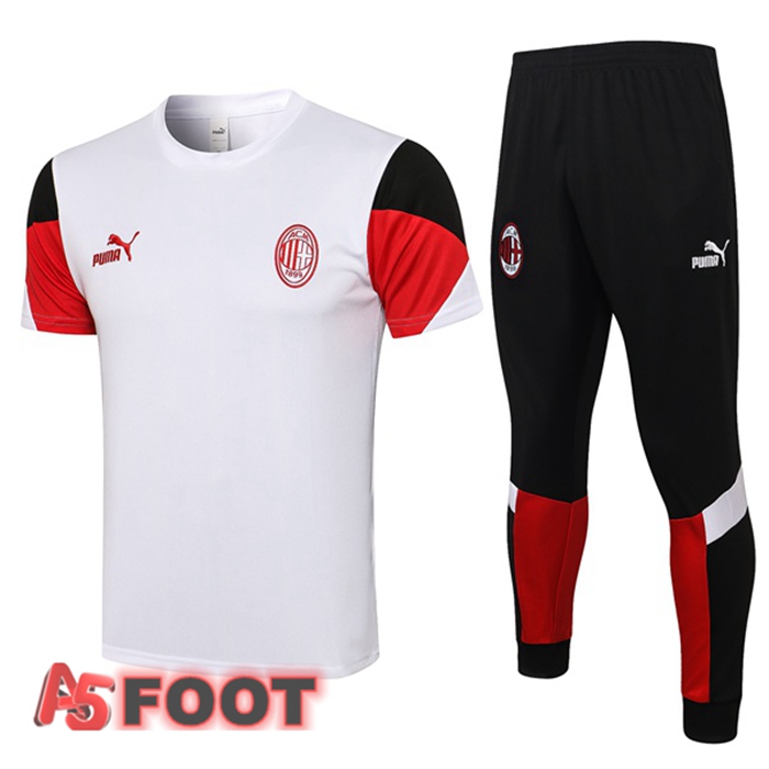 Training T-Shirts Milan AC + Pantalon Blanc Rouge 2021/2022