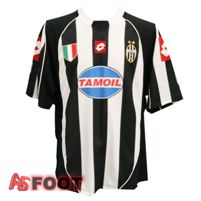 Maillot de Foot Juventus Retro Domicile Noir Blanc 2002-2003