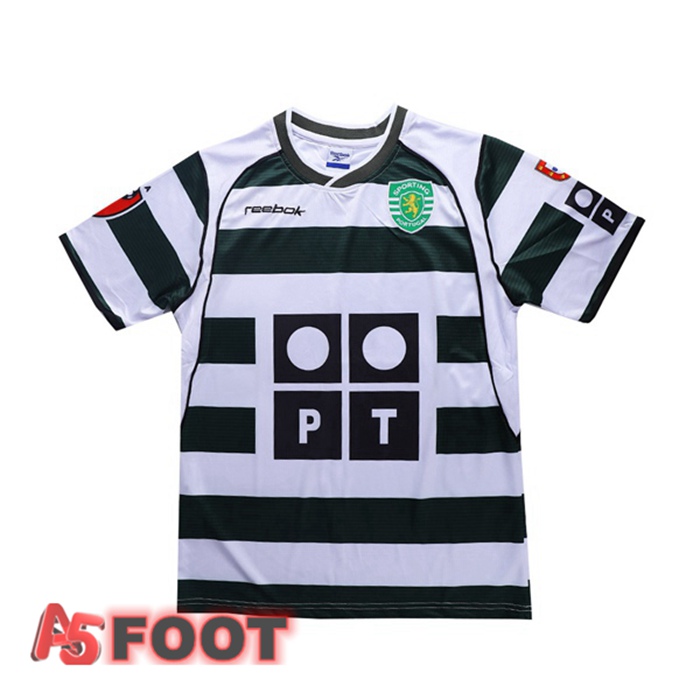 Maillot de Foot Sporting CP Retro Domicile Vert Blanc 2001-2003