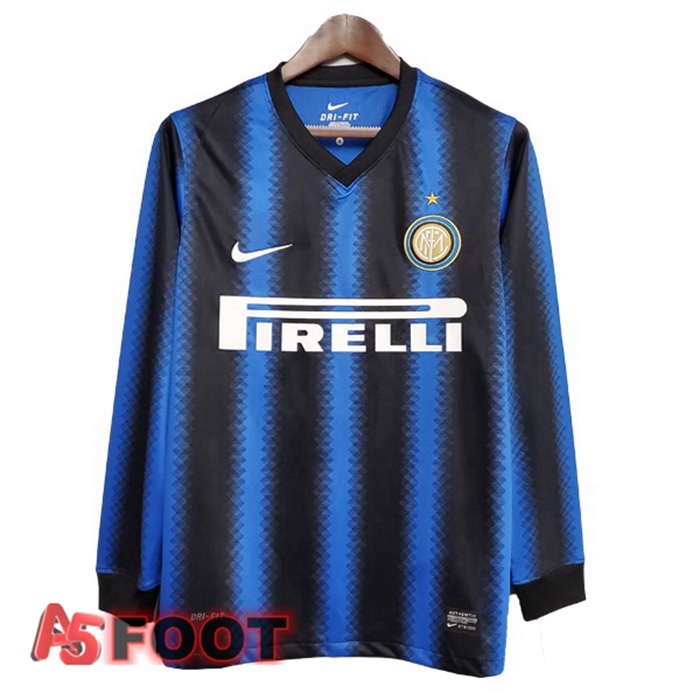 Maillot de Foot Inter Milan Retro Domicile Manche Longue Bleu 2010-2011