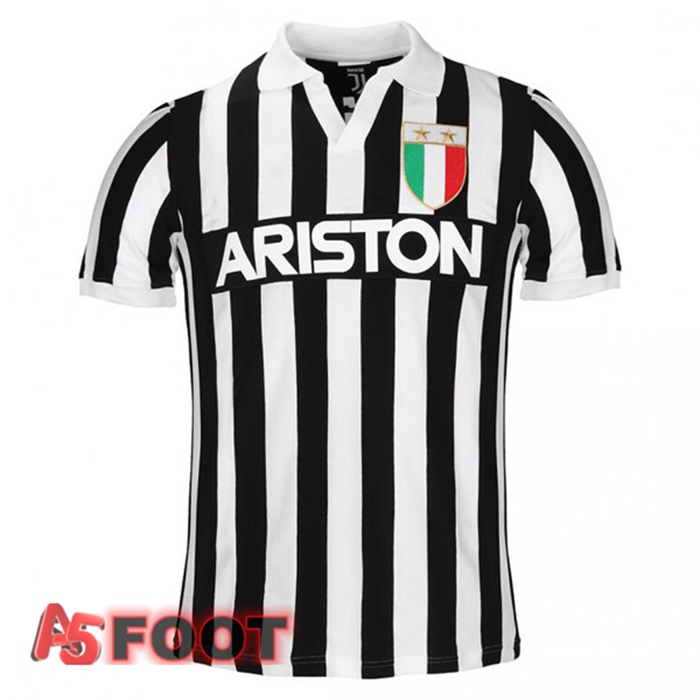 Maillot de Foot Juventus Retro Domicile Noir Blanc 1984-1985