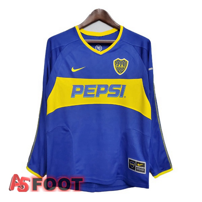 Maillot de Foot Boca Juniors Retro Domicile Manche Longue Bleu 2003-2004