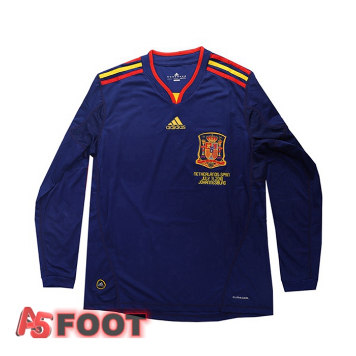 Maillot de Foot Espagne Retro Exterieur Manche Longue Bleu 2010