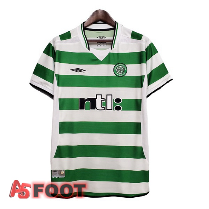 Maillot de Foot Celtic FC Retro Domicile Vert Blanc 2001-2003