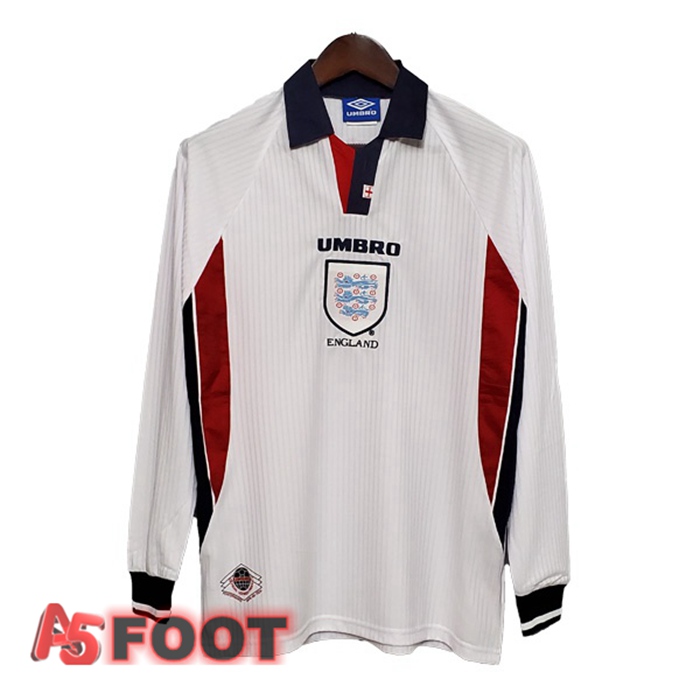 Maillot de Foot Angleterre Retro Domicile Manche Longue Blanc 1998