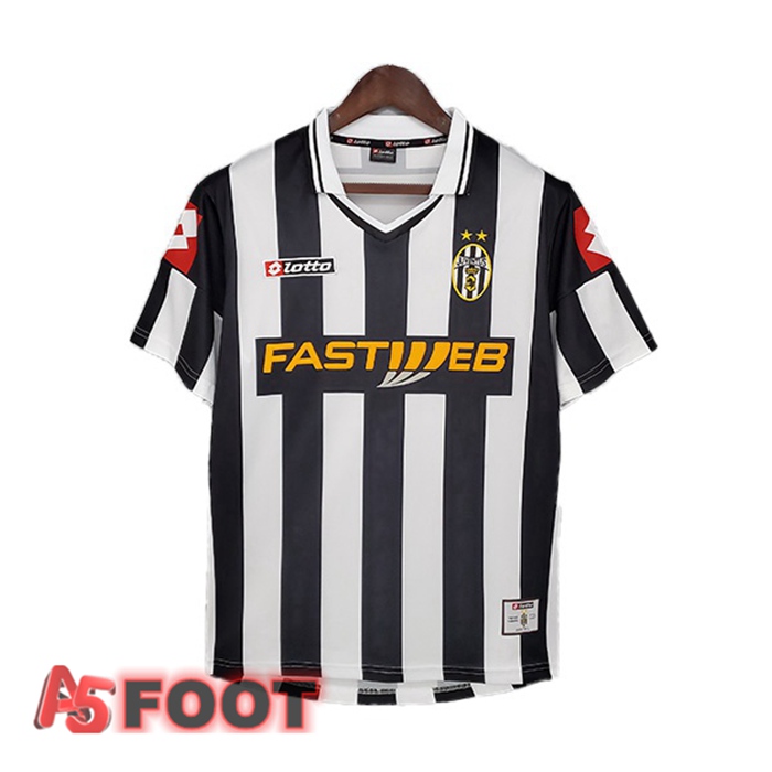 Maillot de Foot Juventus Retro Domicile Noir Blanc 2001-2002