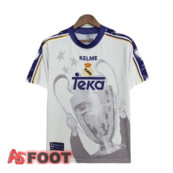 1997-1998 Real Madrid Retro Domicile Maillot Foot 7 Champions Blanc