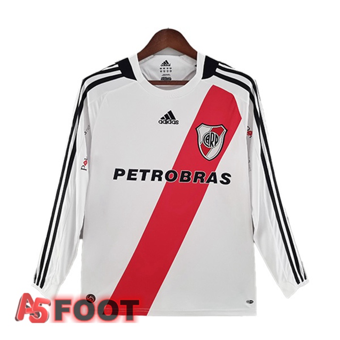 Maillot de Foot River Plate Retro Domicile Manche Longue Blanc Rouge 2009-2010