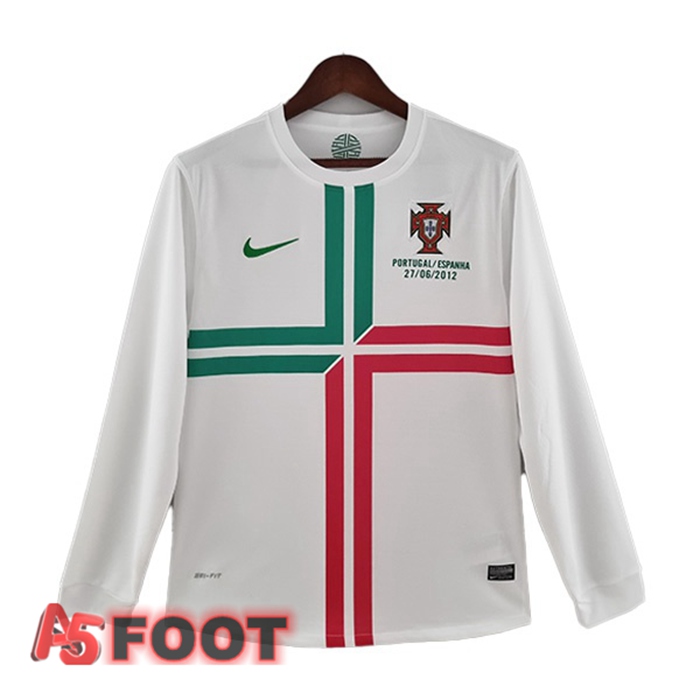 Maillot de Foot Portugal Retro Exterieur Manche Longue Blanc 2012