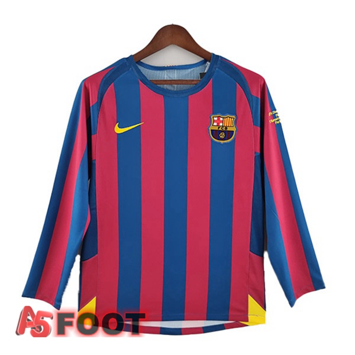 Maillot de Foot FC Barcelone Retro Domicile Manche Longue Rouge Bleu 2005-2006