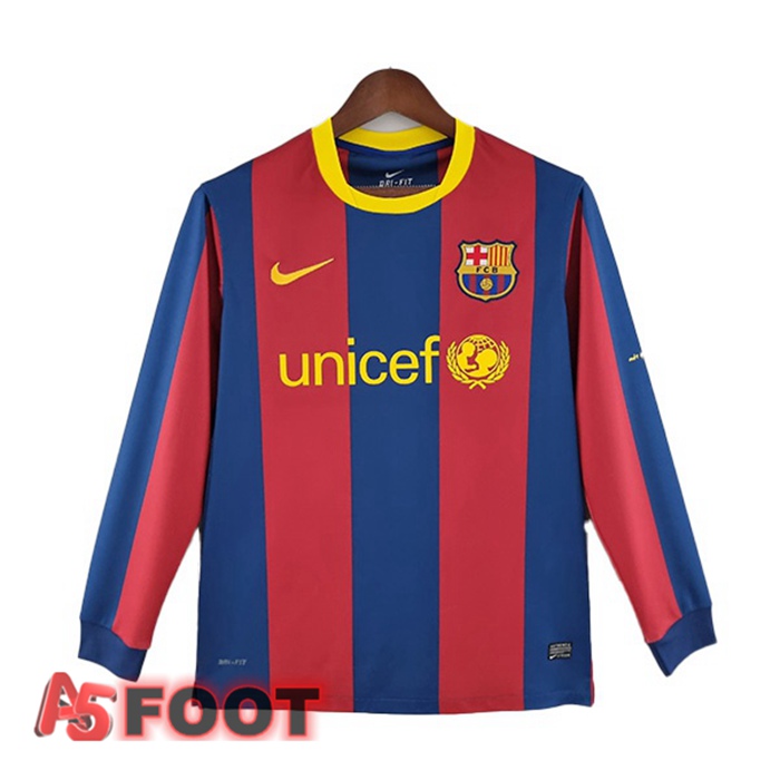 Maillot de Foot FC Barcelone Retro Domicile Manche Longue Rouge Bleu 2010-2011