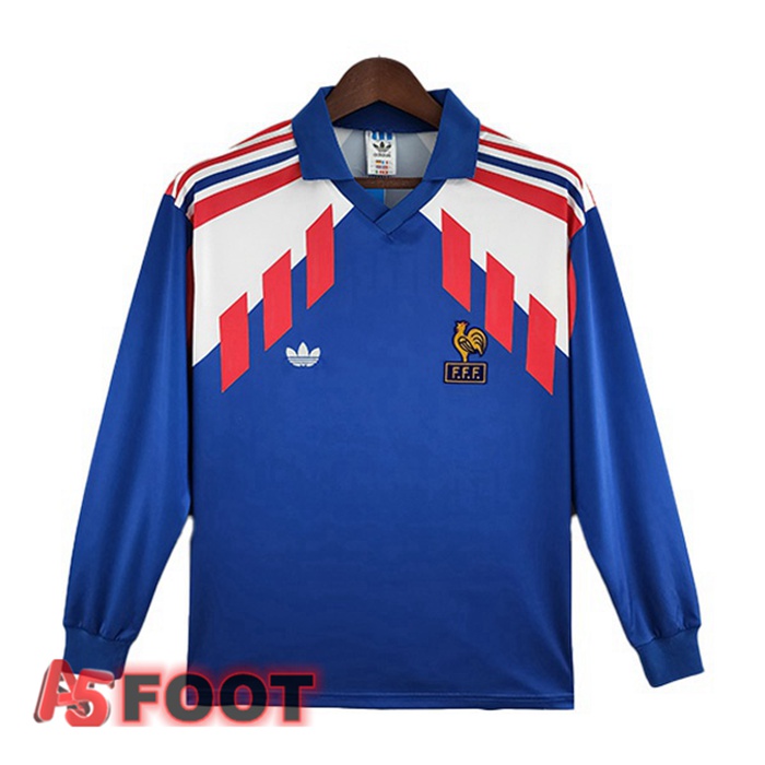 Maillot De Foot France Retro Domicile Manche Longue Bleu 1988-1990