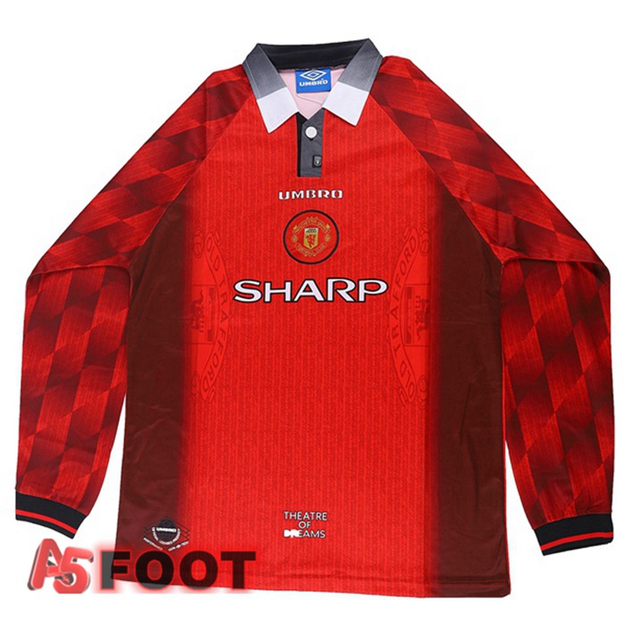 Maillot de Foot Manchester United Retro Domicile Manche Longue Rouge 1996-1997